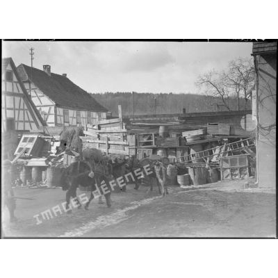 Plan général d'une barricade rudimentaire dans un village alsacien du secteur de la 5e armée.