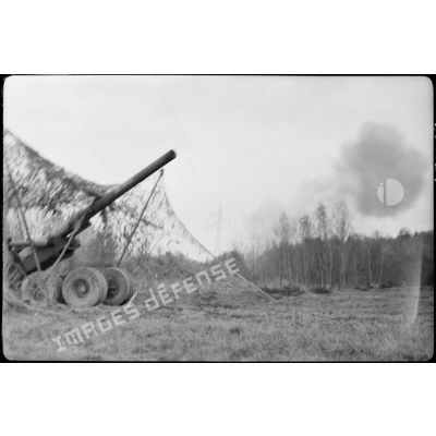 Canon de 155 mm GPF de la 1re DMI, ex-1re DFL, sur le front des Vosges.