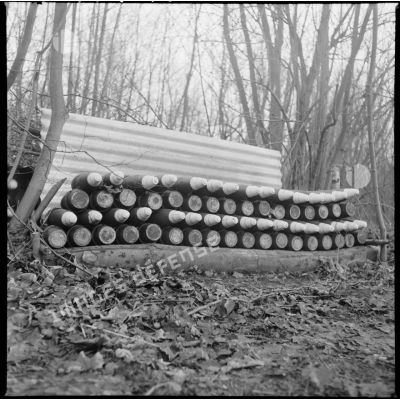 Plan moyen d'obus stockés dans un bois près du village d'Audigny.