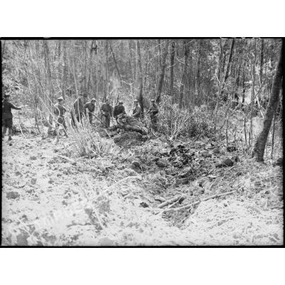 Plan général de l'impact des débris d'un avion dans un bois du secteur de la 4e armée.