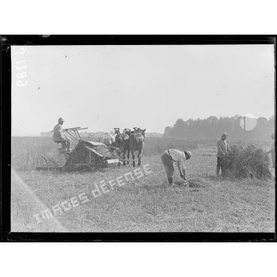 La Briqueterie, près Foucaucourt (Somme). Soldats faisant la moisson. [légende d'origine]