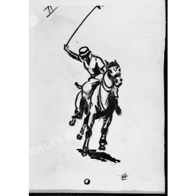 Dessins représentant un joueur de polo.