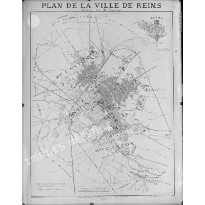 Plan de Reims pour Beaux-Arts. / Reims. Plan de Reims divisée en quatre cantons. [légende d'origine]