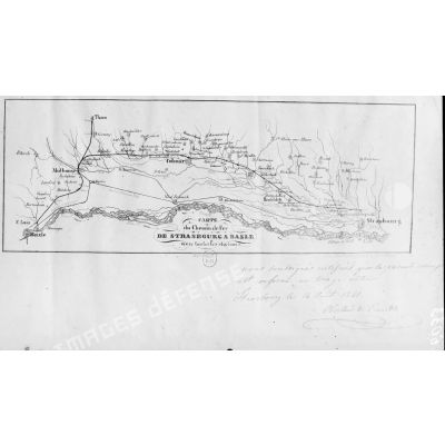 Paris, cabinet des Estampes. Carte du chemin de fer de Strasbourg à Bâle en 1841. [légende d'origine]