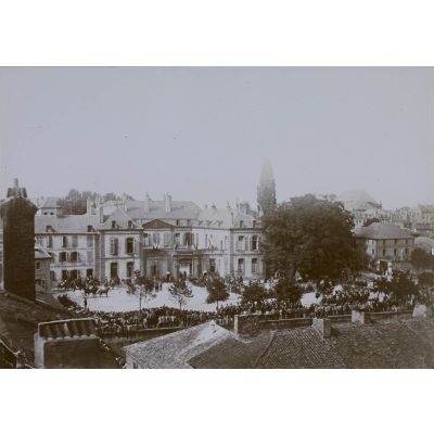 Hôtel de la Préfecture de Metz. L'Empereur quitte le Quartier Général le 14 août 1870, à 2 heures 45 minutes. [légende d'origine]