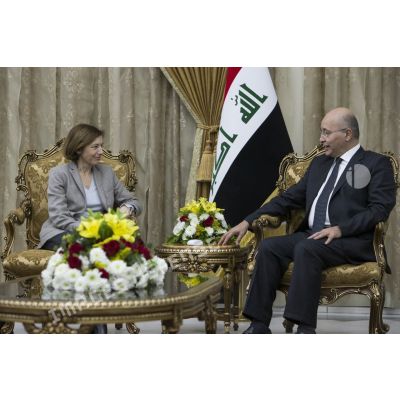 La ministre des Armées s'entretient avec le Président irakien Barham Salih à Bagdad, en Irak.