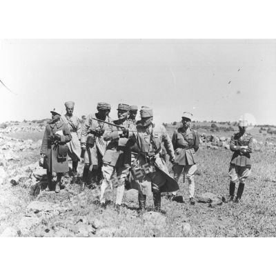 Photographie de groupe du général d'armée Weygand et de divers officiers dans le Djebel Druze.