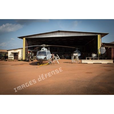 Désengagement des hélicoptères Fennec AS-5655 AN du DETFENNEC (détachement Fennec), sur la piste de l'aéroport de Bangui-M'Poko.