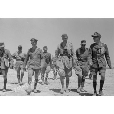 Le général Erwin Rommel et le Maggiore Pardi suivis d'officiers allemands et italiens.