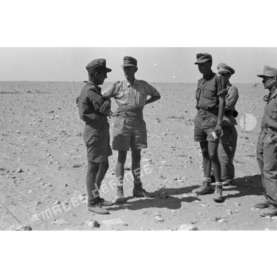 Le colonel (Oberstleutnant) Karl Ens discute avec des officiers de l'Infanterie-Regiment 433, ils sont accompagné d'un officier de la Luftwaffe.