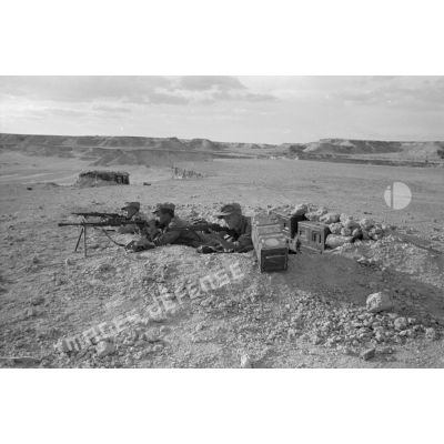 Des soldats italiens dotés d'une mitrailleuse Breda M30 et de fusils Carcano en position.