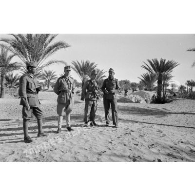 Deux membres de la Pk.Afrika posent avec deux officiers italiens, un capitaine et un lieutenant.