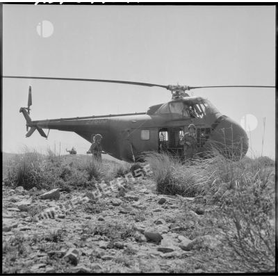 Hélicoptère de transport Sikorsky H-19 au sol lors d'une opération dans la région de Thiers (Kadiria).