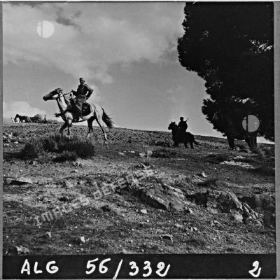 Protection d'un champ par des cavaliers du 10e groupe d'escadrons de spahis algériens (GESA) à Wagram.