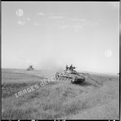 Un char léger conduit par un escadron du 2e régiment de spahis algériens (RSA) près de la frontière algéro-marocaine.