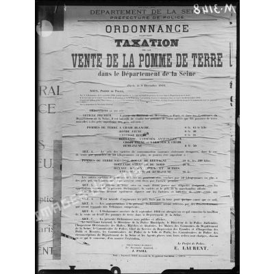Paris, affiche sur la taxation de la vente de la pomme de terre dans le département de la Seine. [légende d'origine]