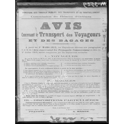 Paris, affiche concernant le transport des voyageurs et des bagages sur le réseau d'Orléans. [légende d'origine]
