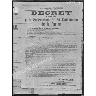Paris, affiche, décret relatif au commerce de la farine. [légende d'origine]