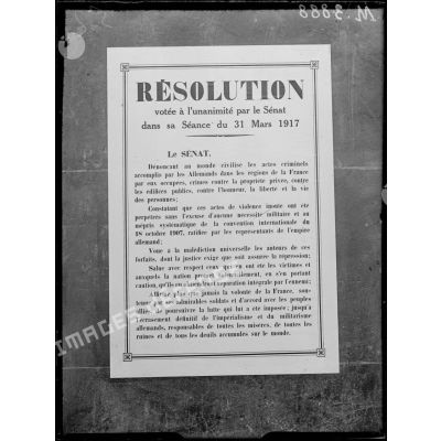Paris, affiche, résolution votée par le Sénat le 31 mai 1917. [légende d'origine]