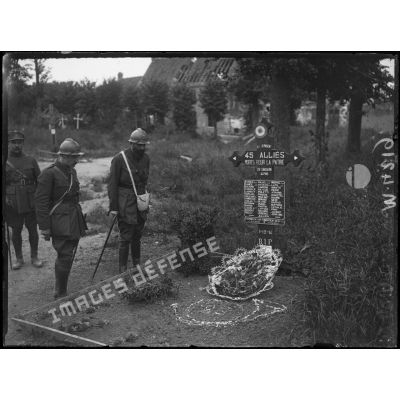 Lampernisse, la tombe de 45 soldats alliés au cimetière de Lampernisse. [légende d'origine]