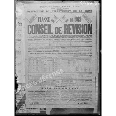Paris, affiche, conseil de révision de la classe 1919. [légende d'origine]