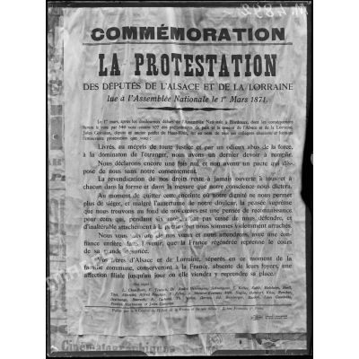 Paris, affiche, protestation des députés de l'Alsace et de la Lorraine lue à l'Assemblée Nationale le 1er mars 1871. [légende d'origine]