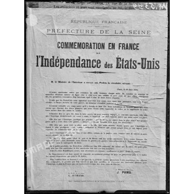 Paris, affiche, les commémorations de l'indépendance des Etats-Unis [légende d'origine]