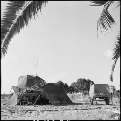 Le camouflage d'un GMC et d'un Dodge 4x4 des transmissions à Port-Saïd.