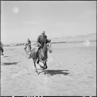 Le colonel Katz à cheval, au galop, secteur de Laghouat.