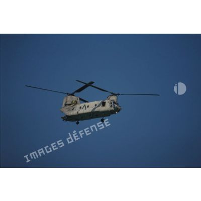 Hélicoptère d'assaut Boeing Vertol CH-47 Chinook américain en vol.