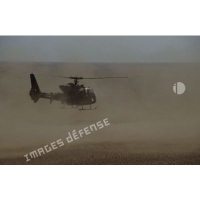 Atterrissage d'un hélicoptère de combat Gazelle HOT du 5e RHC dans la région de CRK (camp du roi Khaled).