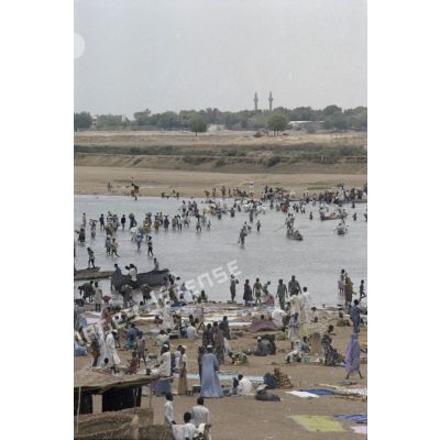 Des réfugiés tchadiens traversent à pied ou en pirogue le fleuve Chari ou Logone.