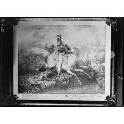 Reproduction d'une lithographie représentant la mort du prince Poniatowski.