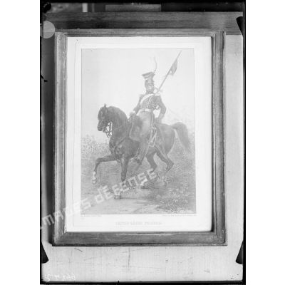 Reproduction d'une gravure représentant un officier polonais à cheval.