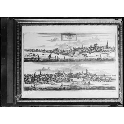 Reproduction d'une gravure représentant une vue de Varsovie.