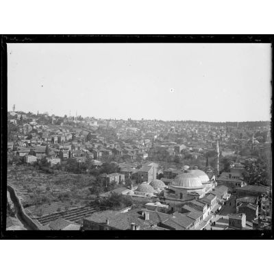 [Panorama sur une ville ; mosquée au premier plan].