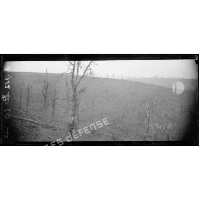 Les Eparges (Meuse). Panorama de la cote A des Hures,  la cote B de Montgirmont, la crête E des Eparges ; en dessous, le ravin de la Mort. [légende d'origine]